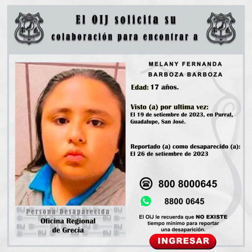 Desaparecida OIJ Grecia: MELANY FERNANDA BARBOZA BARBOZA