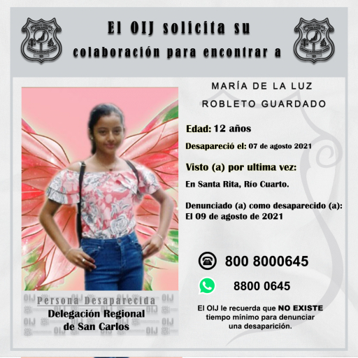 Desaparecida OIJ San Carlos: María de la Luz Robleto Guardado
