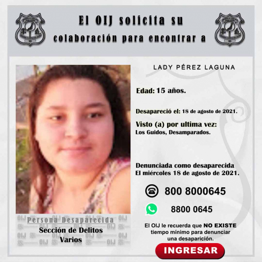 Desaparecida OIJ San José: Lady Pérez Laguna
