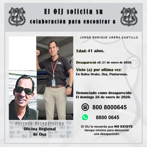Desaparecido OIJ Osa: Jorge Enrique Ureña Castillo