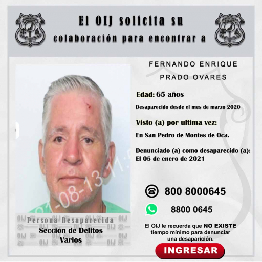 Desaparecido OIJ San José: Fernando Enrique Prado Ovares