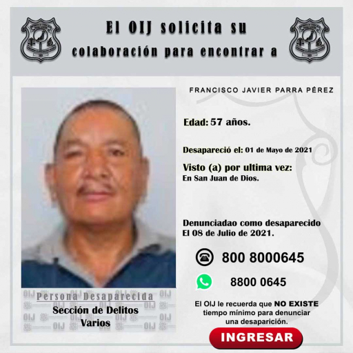 Desaparecido OIJ San José: Francisco Javier Parra Pérez