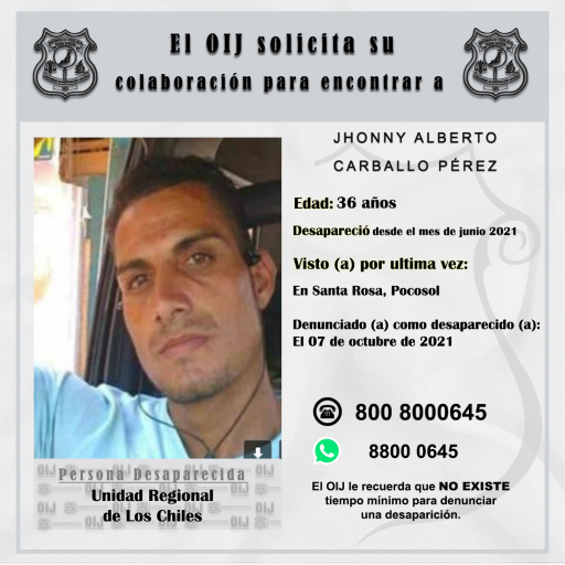 Desaparecido OIJ San José: Jhonny Alberto Carballo Pérez