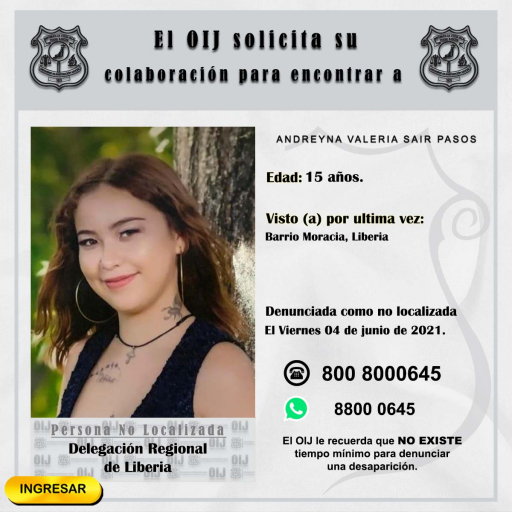 No Localizada OIJ Liberia: Andreyna Valeria Sair Pasos