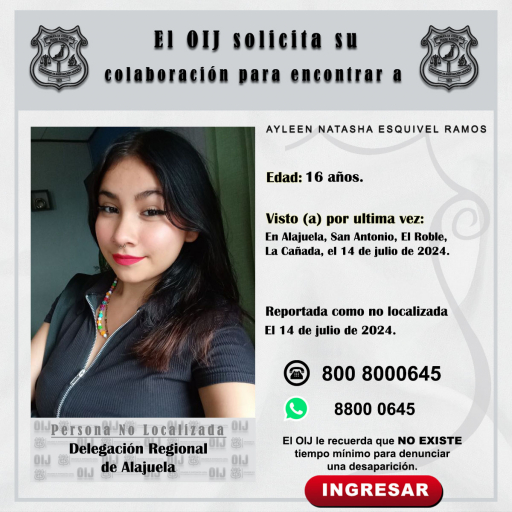 No localizada OIJ Alajuela: Ayleen Natasha Esquivel Ramos