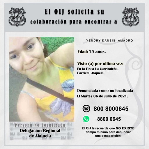 No localizada OIJ Alajuela: Yendry Daneisi Amadro