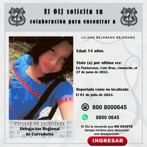 No localizada OIJ Corredores: Liliana Bejarano Bejarano