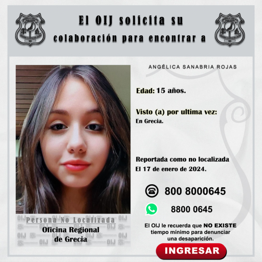 No localizada OIJ Grecia: ANGÉLICA SANABRIA ROJAS