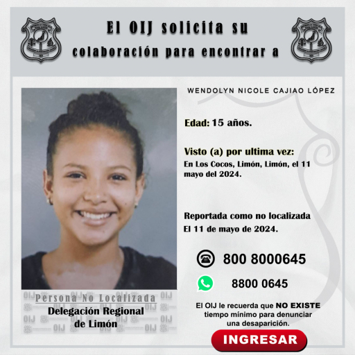 No localizada OIJ Limón: Wendolyn Nicole Cajiao López