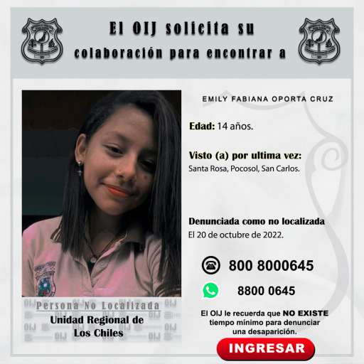 No localizada OIJ Los Chiles: Emily Fabiana Oporta Cruz
