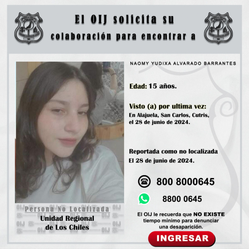 No localizada OIJ Los Chiles: Naomy Yudixa Alvarado Barrantes