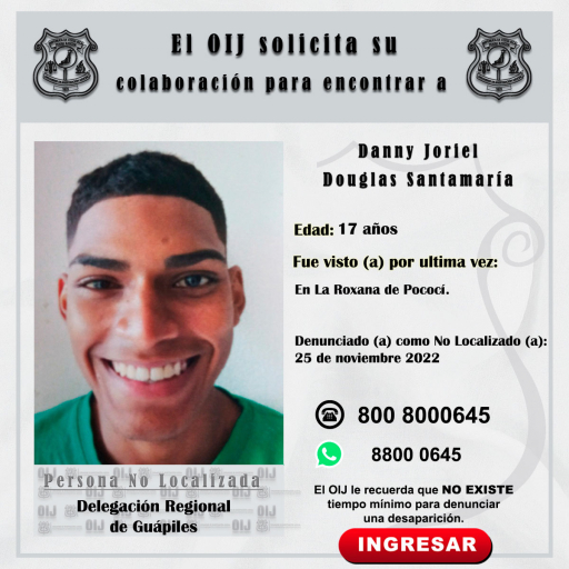 No localizado OIJ Guápiles: Danny Joriel Douglas Santamaría