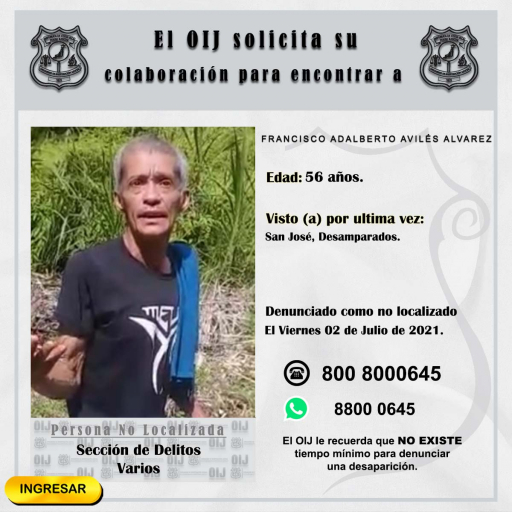 No localizado OIJ San José: Francisco Adalberto Avilés Alvarez