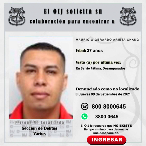 No localizado OIJ San José: Mauricio Gerardo Arieta Chang