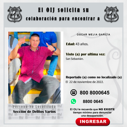 No localizado OIJ San José: Oscar Mejía García