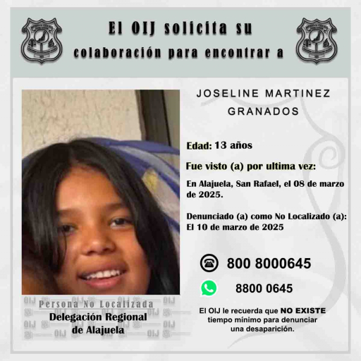 No localizada OIJ Alajuela: Joseline Martínez Granados