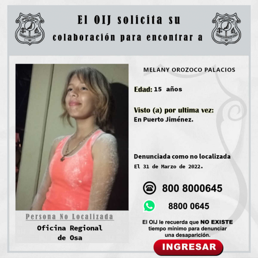 No localizada OIJ Osa: Melany Orozco Palacios