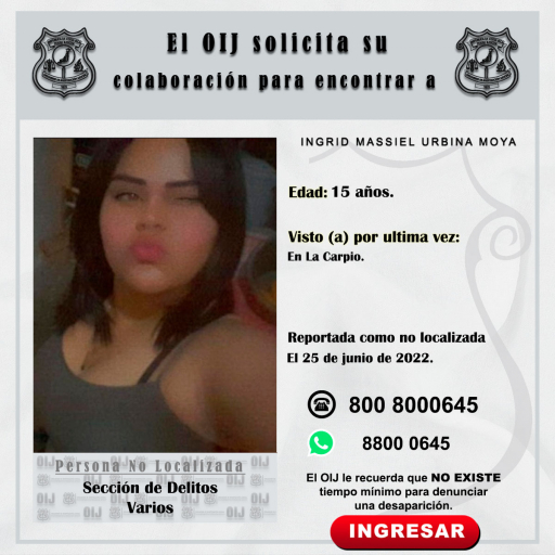 No localizada OIJ San José: Ingrid Massiel Urbina Moya