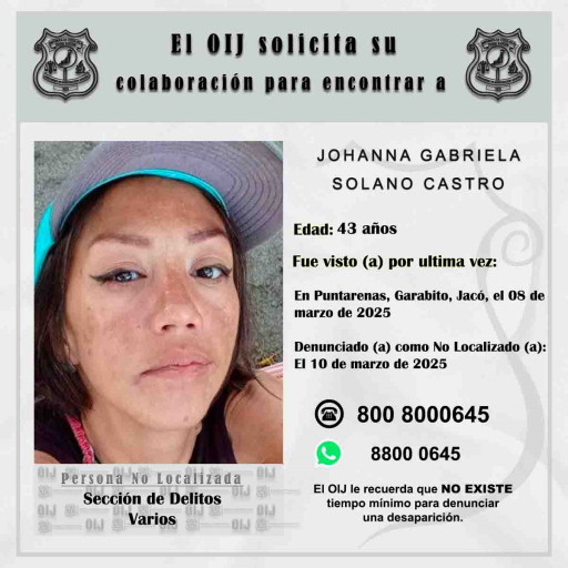 No localizada OIJ San José: Johanna Gabriela Solano Castro