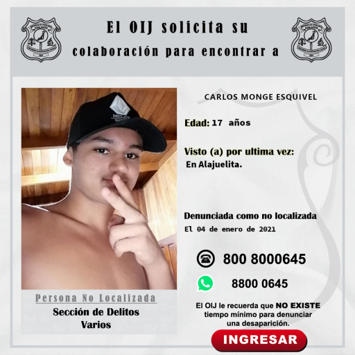 No localizado OIJ San José: Carlos Monge Esquivel