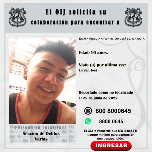 No localizado OIJ San José: Emmanuela Antonio Ordóñez García