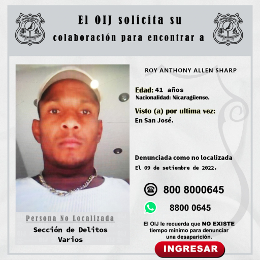 No Localizado OIJ San José: Roy Anthony Allen Sharp