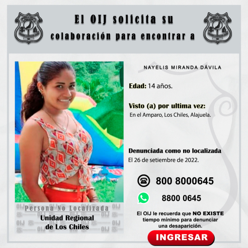 No localizada Los Chiles: Nayelis Miranda Dávila