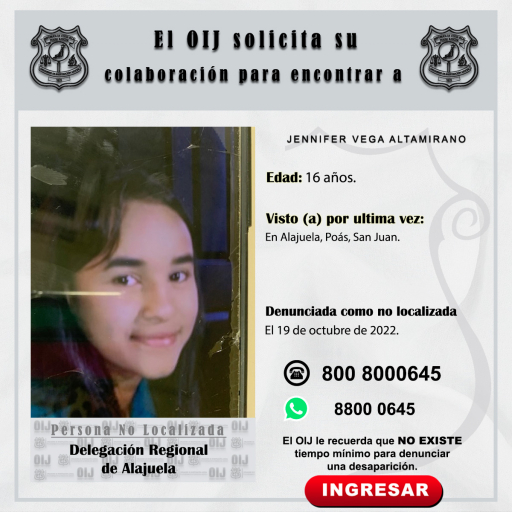 No localizada OIJ Alajuela: Jennifer Vega Altamirano