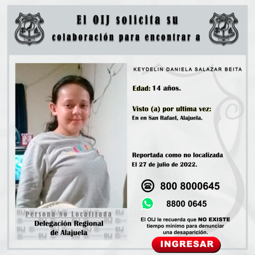 No localizada OIJ Alajuela: Keydelin Daniela Salazar Beita