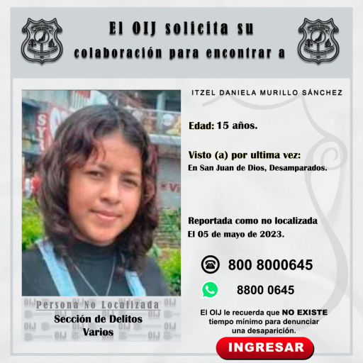 No localizada OIJ San José: Itzel Daniela Murillo Sánchez