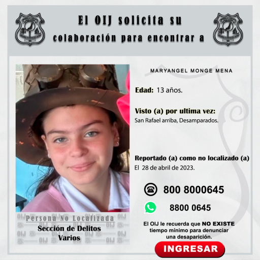 No localizada OIJ San José: Maryangel Monge Mena
